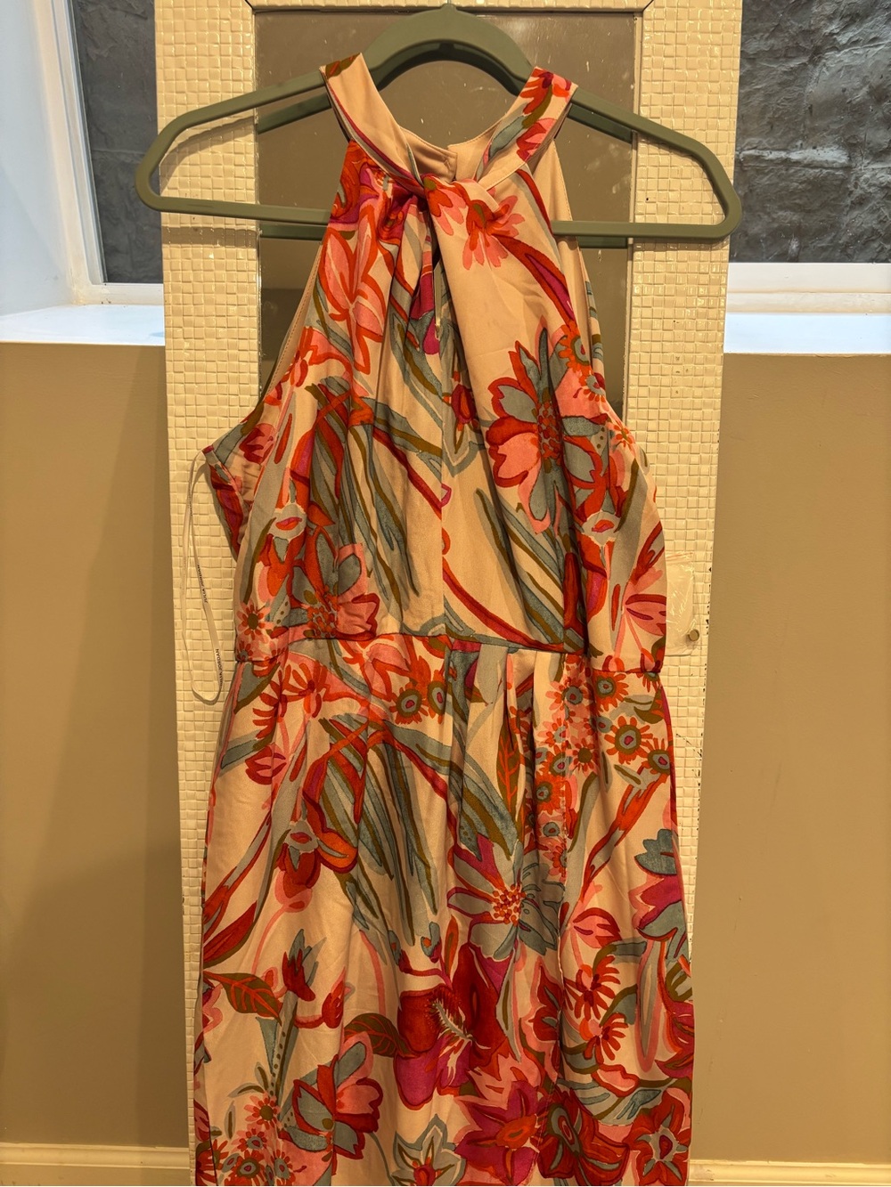 NWT Nordstrom Floral Halter Midi Dress in Pink, Coral and Green - Picture 4 of 7